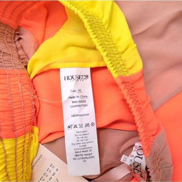 NWT House of CB Margot Wide Leg Stripe Pants XS Yellow Neon Coral Sheer Cover Up - Picture 10 of 11